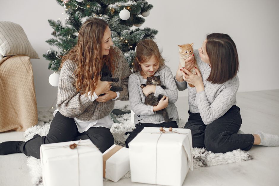 A family with their newly adopted cat in Riverside, CA
